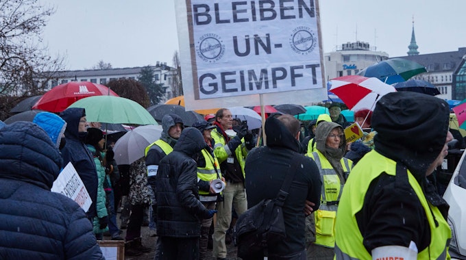 Teilnehmer einer Demonstration von Corona-Impfgegnern auf dem Glockengießerwall in Hamburg.