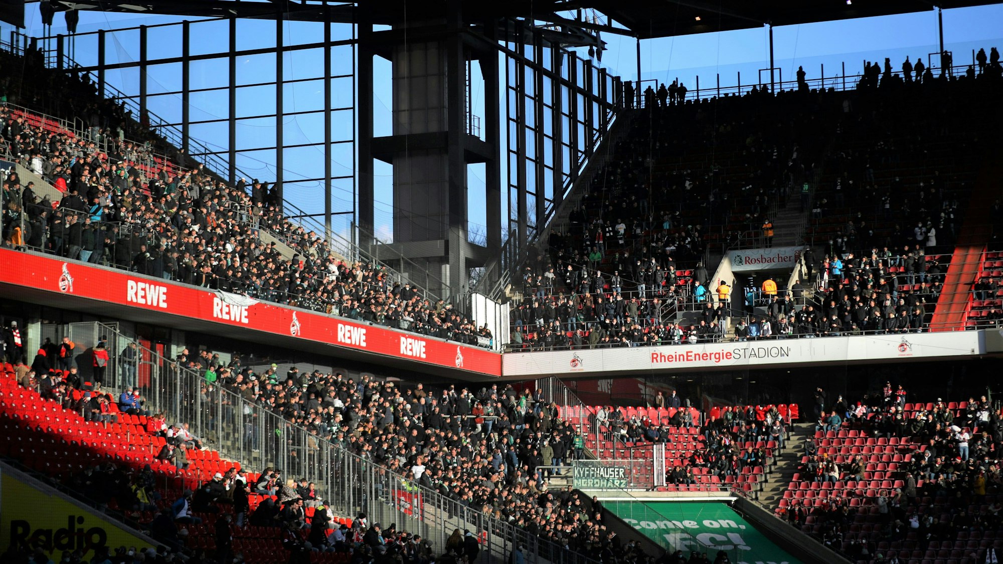 Fans auf den Tribünen des Rhein-Energie-Stadions.