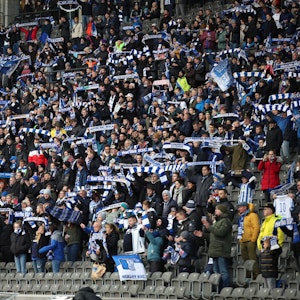 Hertha-Fans verfolgen das Spiel im Olympiastadion.