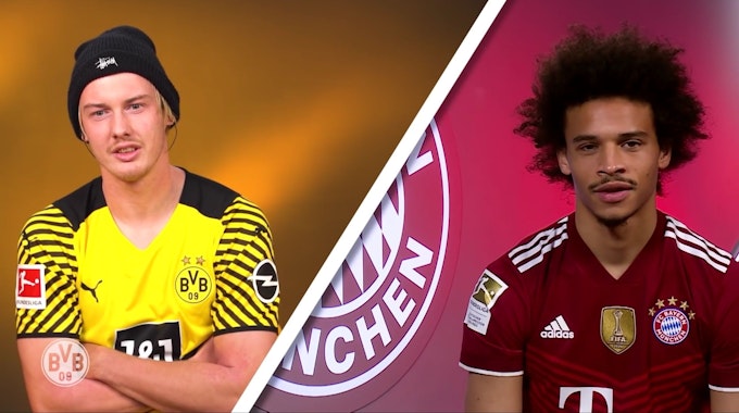 Julian Brandt (BVB) und Leroy Sané (FC Bayern) am 1. Dezember 2021 beim virtuellen Fußball-Quiz.