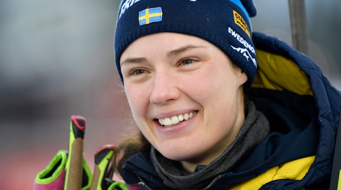 Die Schwedin Hanna Öberg freut sich über ihren Erfolg in Östersund.
