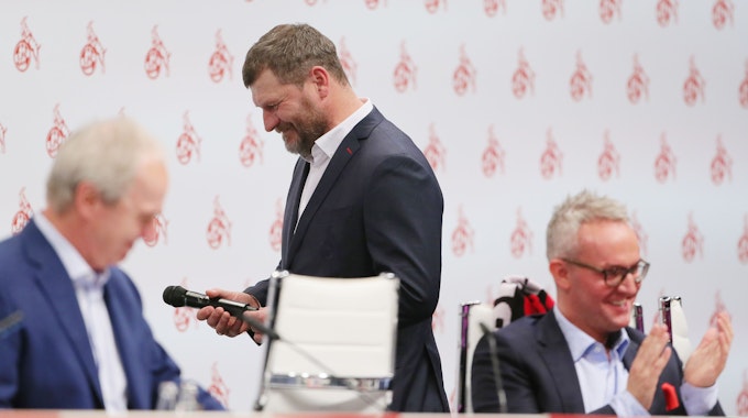 Steffen Baumgart und Alexander Wehrle nehmen an der Mitgliederversammlung des 1. FC Köln teil.