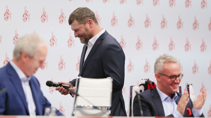 Steffen Baumgart und Alexander Wehrle nehmen an der Mitgliederversammlung des 1. FC Köln teil.