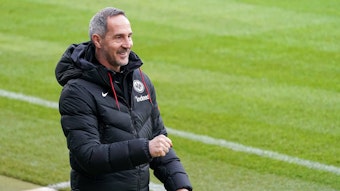 In Gladbach als möglicher Rose-Nachfolger gehandelt: Eintracht Trainer Adi Hütter im Bundesligaspiel von Frankfurt gegen Hoffenheim am 07. Februar 2021