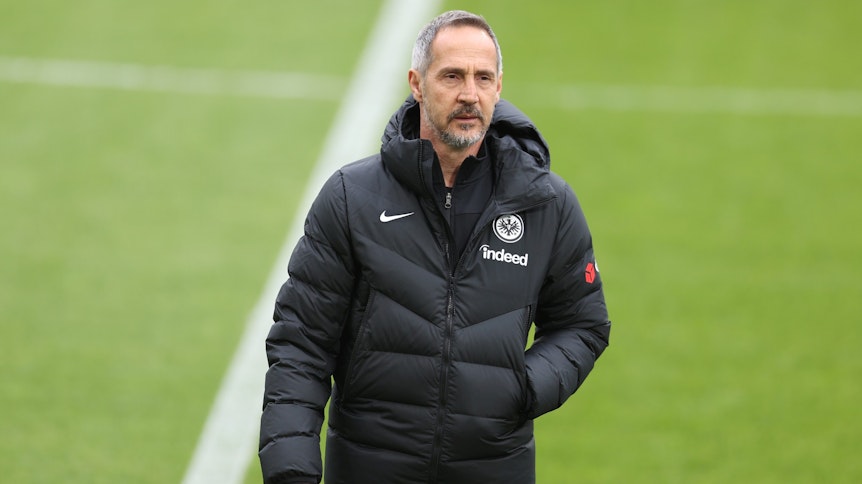 Frankfurt-Coach Adi Hütter, hier beim Bundesliga-Spiel bei RB Leipzig am 14. März 2021, hat den Fohlen erneut eine Absage erteilt.