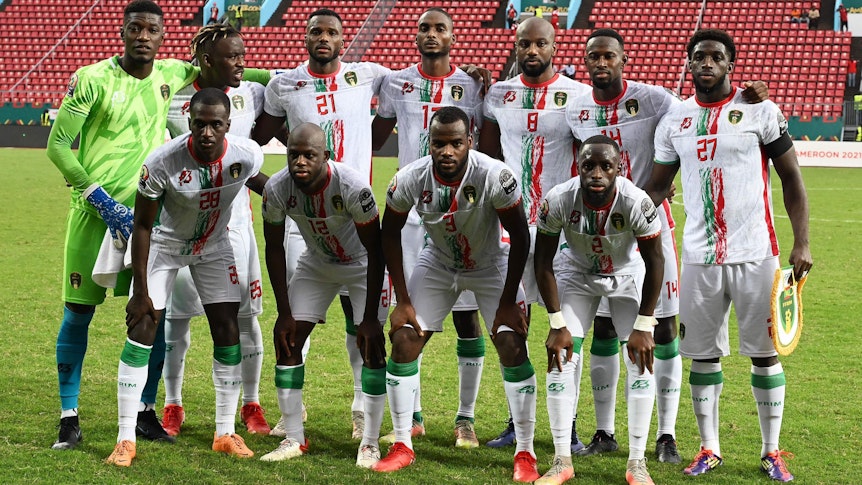 Die Spieler Mauretaniens beim Mannschaftsfoto vor dem Spiel beim Afrika-Cup gegen Gambia