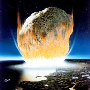 Die Grafik zeigt die künstlerische Interpretation eines Asteroidenaufpralls auf der Erde.