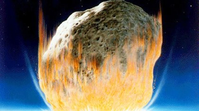 Die Grafik zeigt die künstlerische Interpretation eines Asteroidenaufpralls auf der Erde.