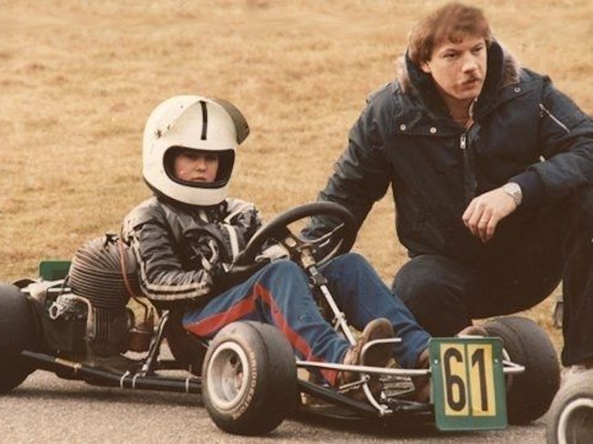 Michael Schumacher (l.) als kleiner Bub im Kart. Rechts Gerhard Noack.