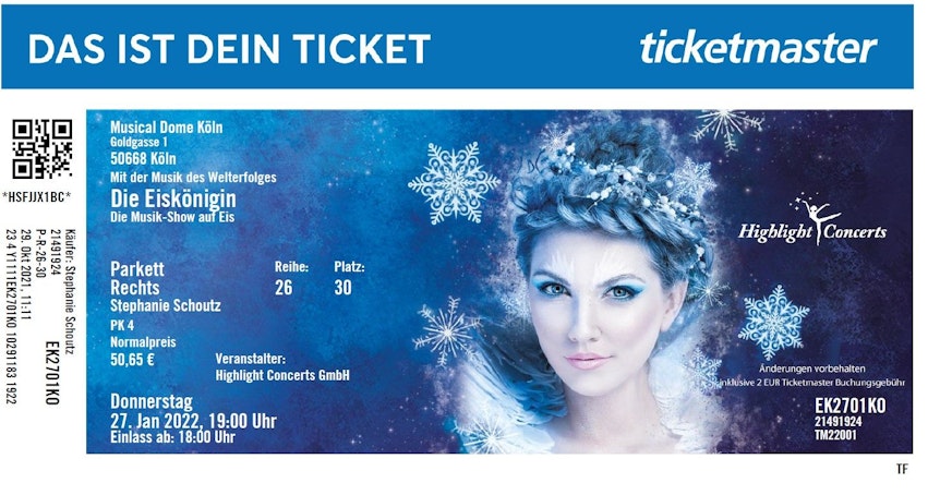 Das Ticket für die Veranstaltung im Musical Dome.