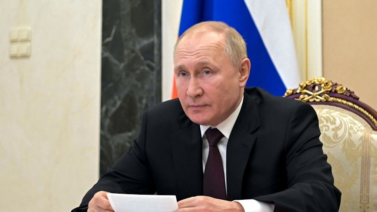 Wladimir Putin, Präsident von Russland, leitet eine Sicherheitssitzung am 21. Januar 2022.