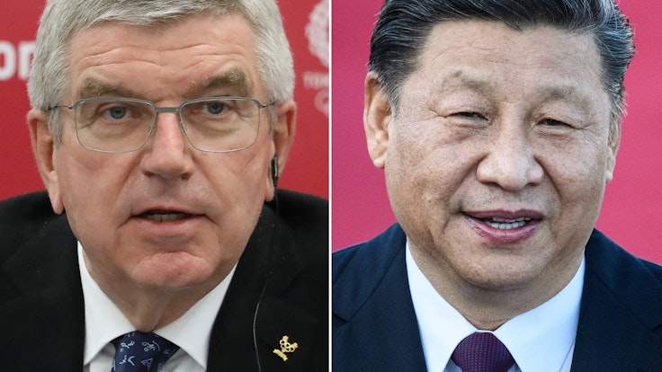 Foto-Kombination mit Thomas Bach (l) und Xi Jinping.