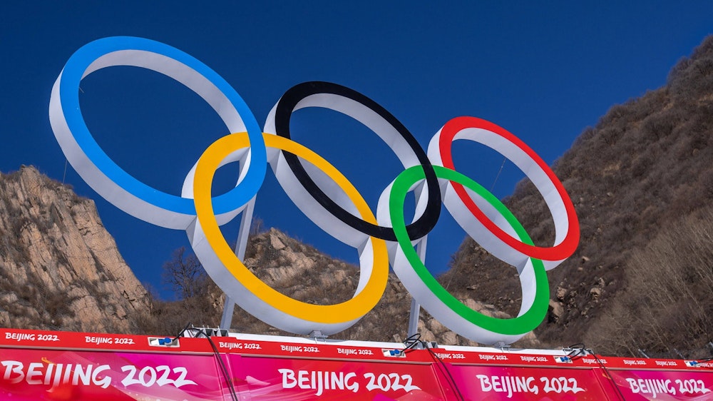 Die Olympischen Ringe bei den Winterspielen in Peking, hier am 2. Februar 2022.