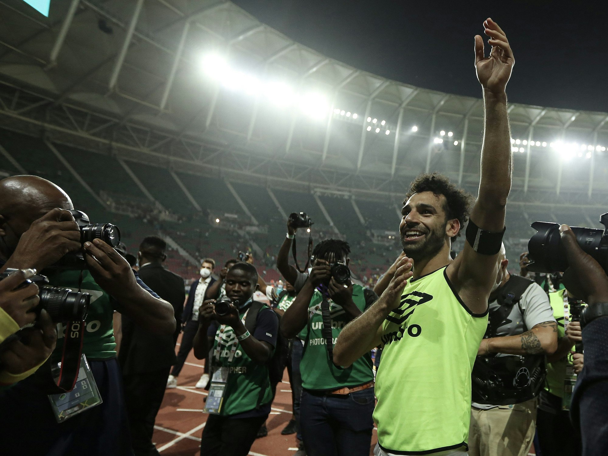 Ägyptens Superstar Mohamed Salah feiert den Finaleinzug bei Afrika Cup 2022.