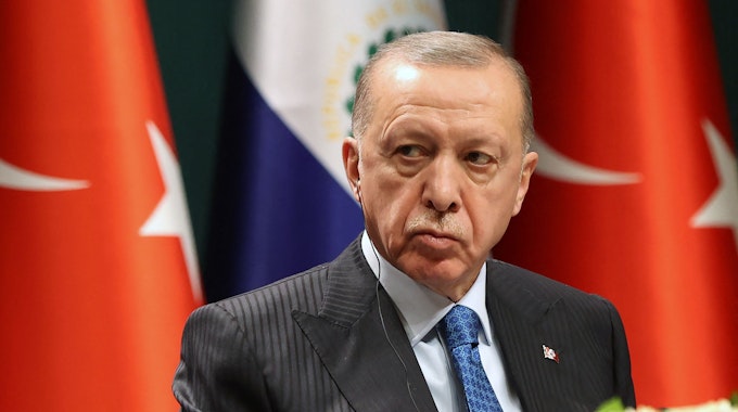 Der türkische Präsident Recep Tayyip Erdogan bei einer Pressekonferenz im Januar 2022.