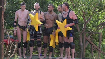 Das Foto zeigt die Dschungelcamp-Stars Manuel Flickinger, Harald Glööckler, Filip Pavlovic, Eric Stehfest und Peter Althof.