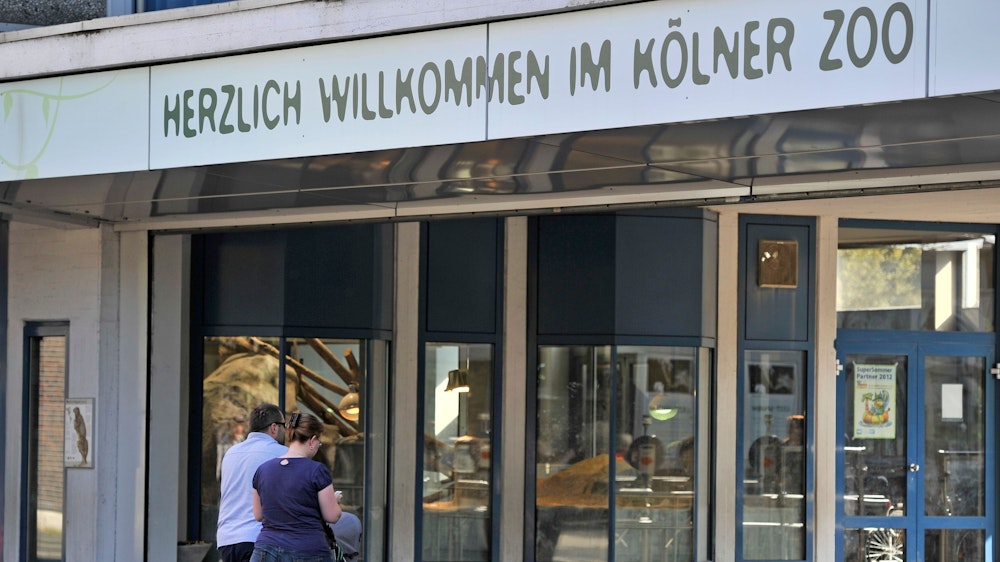 Im Kölner Zoo können Besucher und Besucherinnen jetzt einen neugeborenen Südpudu in Augenschein nehmen. Unser Foto zeigt den Zoo-Eingang am 27. August 2012.