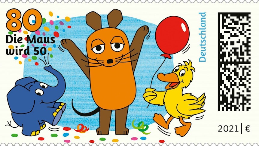 Eine Briefmarke mit der Sendung mit der Maus
