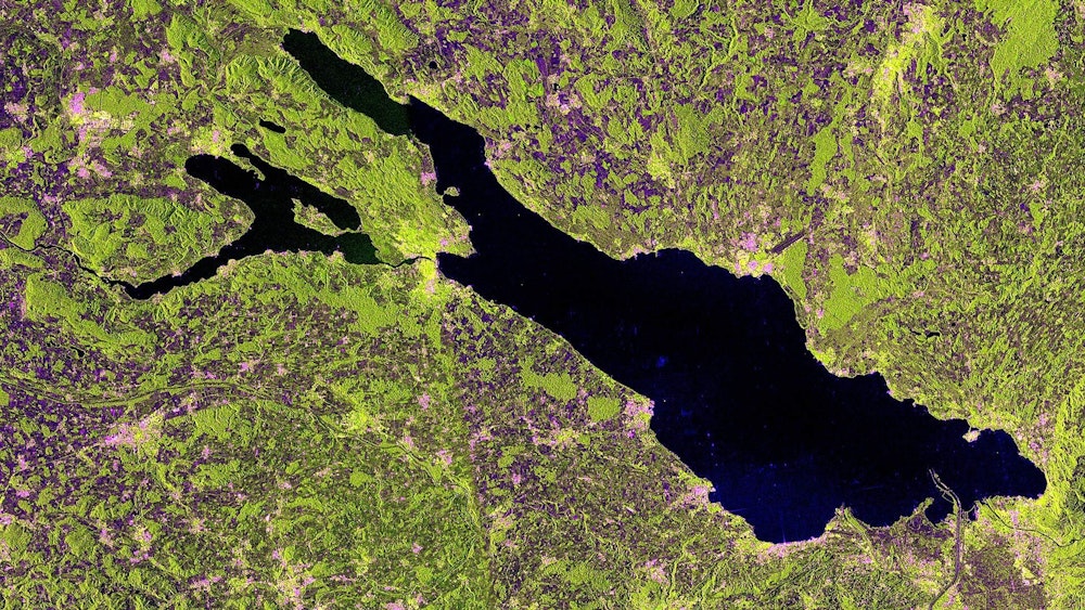 Bodensee aus der Satellitenperspektive. Landesumweltämter arbeiten in zwei Leuchtturmprojekten mit Copernicus-Daten Satelliten im Einsatz für den Umweltschutz Credit: ESA