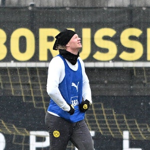 Erling Haaland verzieht das Gesicht, hier im Training von Borussia Dortmund am 21. Februar 2022.