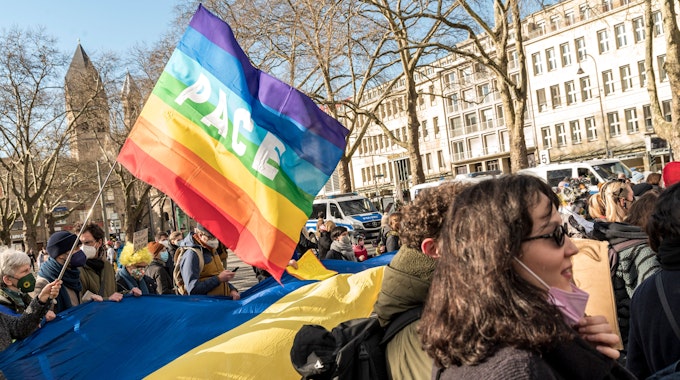 Solidaritätskundgebung der ukrainischen Gemeinde in Köln.