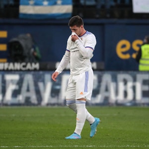 Luka Jovic rümpft bei einem Spiel von Real Madrid enttäuscht die Nase.