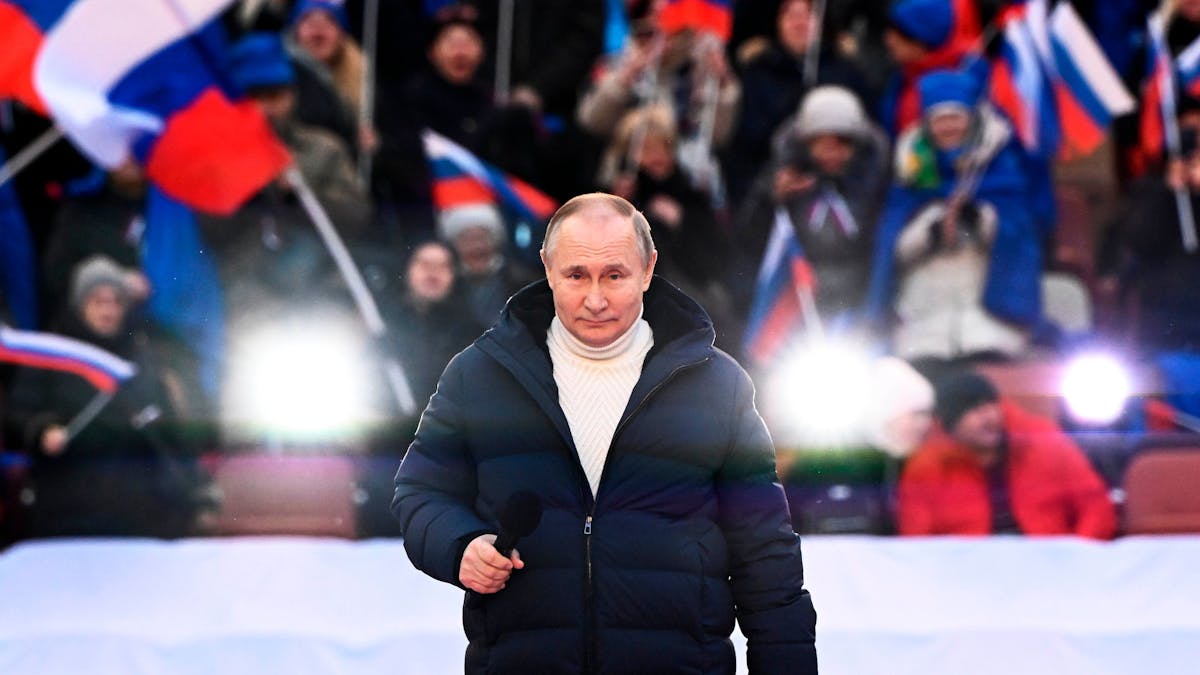 Der russische Präsiden Wladimir Putin bei einer Veranstaltung am 18. März 2022, während die blutige Invasion in der Ukraine weiter voranschritt.
