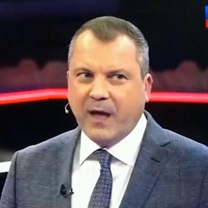 Der russische Moderator Jewgeni Popow ruft im Sender „Rossija 1“ zu einem „Regimewechsel“ in den USA auf.