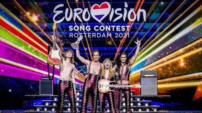 Die Band Maneskin auf der Bühne des Eurovision Song Contest 2021