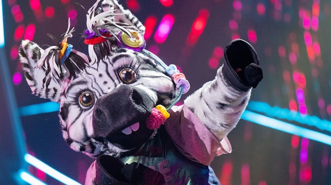 Die Figur "Das Zebra" steht in der Prosieben-Show "The Masked Singer" auf der Bühne. +++ dpa-Bildfunk +++