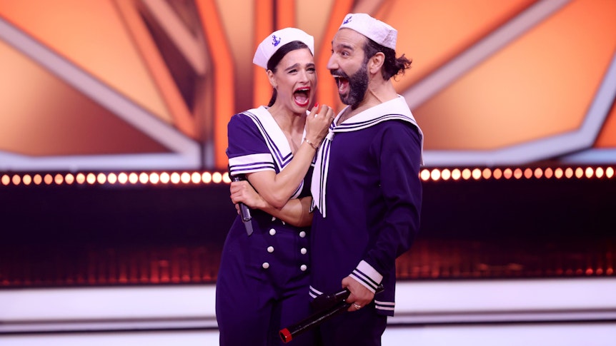 COLOGNE, GERMANY - APRIL 01: Amira Pocher and Massimo Sinatò perform on stage during the 6th show of the 15th season of the television competition show "Let's Dance" at MMC Studios on April 01, 2022 in Cologne, Germany. (Photo by Andreas Rentz/Getty Images)