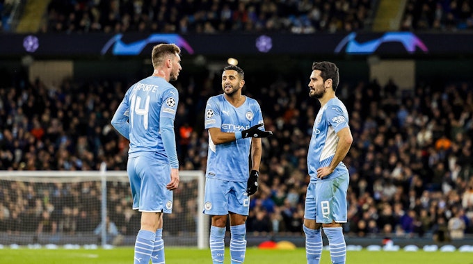City-Spieler Mahrez, Laporte und Gündoğan beim Spiel gegen Sporting Lissabon