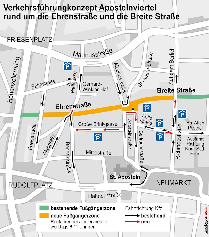 Übersicht über die neue Verkehrsführung im Kölner Apostelviertel.