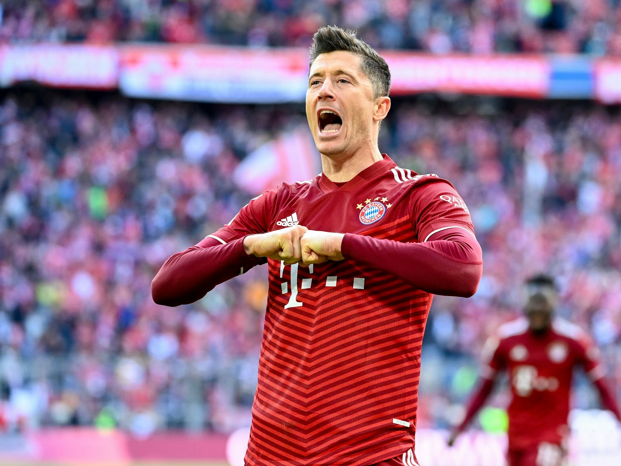 Bayern Münchens Robert Lewandowski jubelt über seinen Treffer zum 1:0 gegen den FC Augsburg