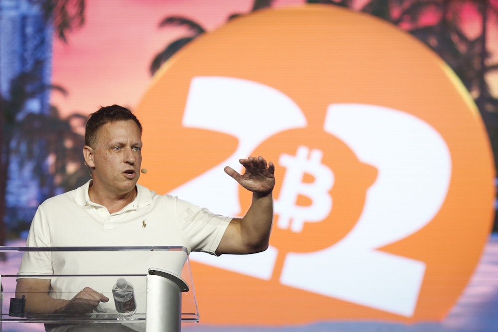 Paypal-Mitgründer Peter Thiel spricht auf der Bitcoin-Konferenz.