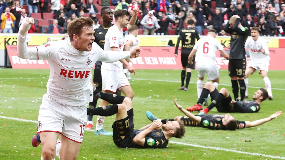 Luca Kilian jubelt für den 1. FC Köln gegen den FSV Mainz 05.