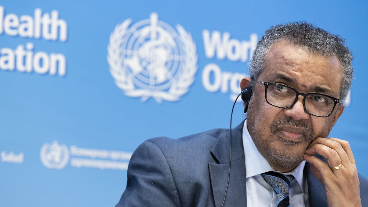 Tedros Adhanom Ghebreyesus, Generaldirektor der Weltgesundheitsorganisation (WHO), spricht bei einer Pressekonferenz im Hauptsitz der WHO über das Coronavirus und die globalen Gesundheitsprioritäten im Jahr 2022.