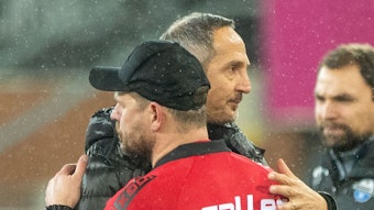 Zwei, die sich schätzen: Adi Hütter (l.), Trainer von Borussia Mönchengladbach und Steffen Baumgart, Trainer des 1. FC Köln, hier bei einem Aufeinandertreffen zwischen Frankfurt und Paderborn am 22. Dezember 2019.