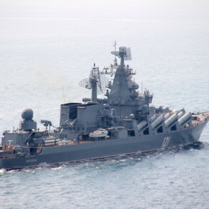 Die „Moskwa“ (hier am 7. September 2014 am Bosporus) war am Mittwoch, 13. April 2022, schwer beschädigt worden und anschließend gesunken.