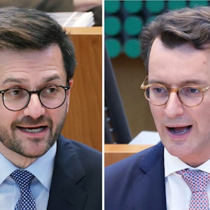 Thomas Kutschaty (SPD,l.) und Ministerpräsident Hendrik Wüst (CDU) gehen am 15. Mai 2022 als Spitzenkandidaten ihrer Parteien bei der Landtagswahl in Nordrhein-Westfalen ins Rennen.