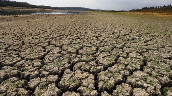 Trockene Fläche des Sees Penuelas 17. März 2022, der heute 8003 Kubikmeter Wasser verzeichnete. Das entspricht 0,01 Prozent seines ehemaligen Volumens.
