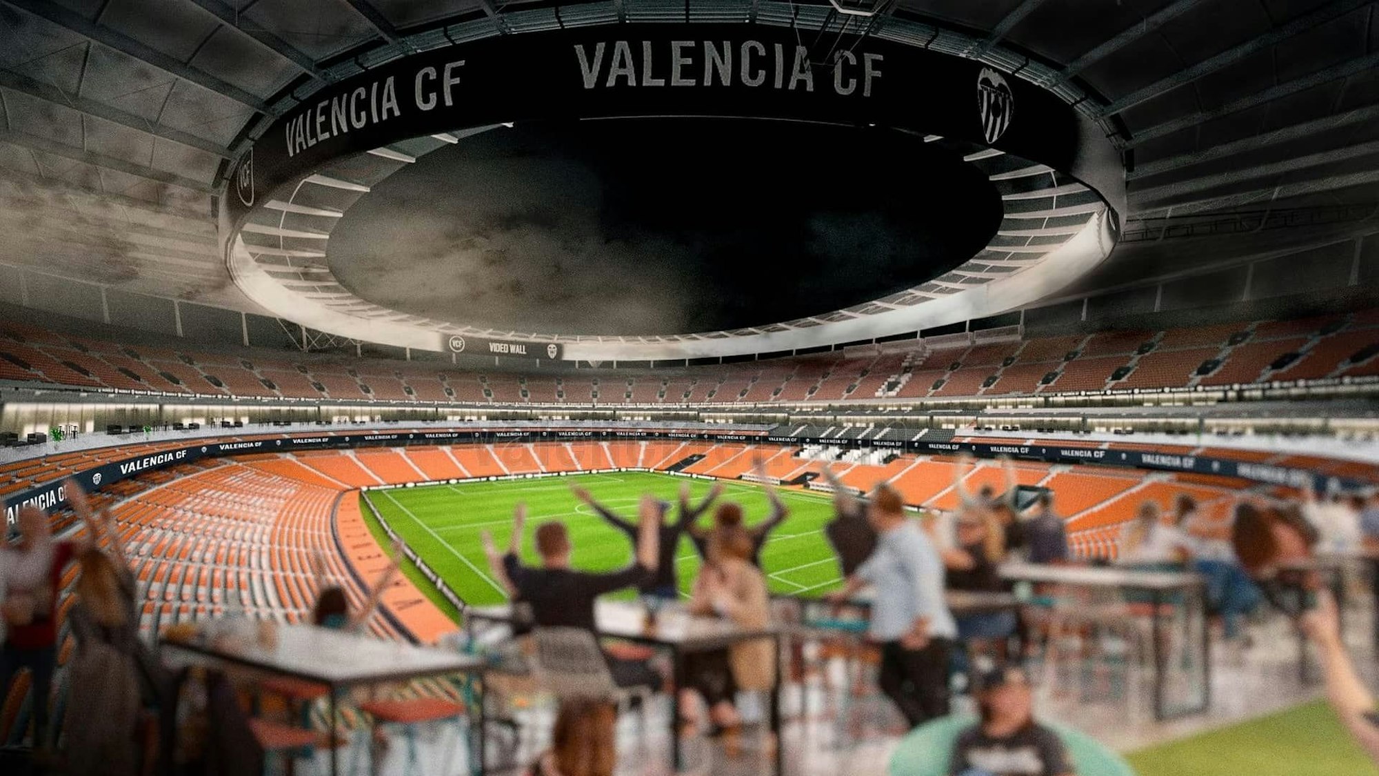 Ein Entwurf für das geplante Nou Mestalla. Die Stadion-Baustelle des FC Valencia steht seit 13 Jahren still, soll im Oktober 2022 aber wiederaufgenommen werden.