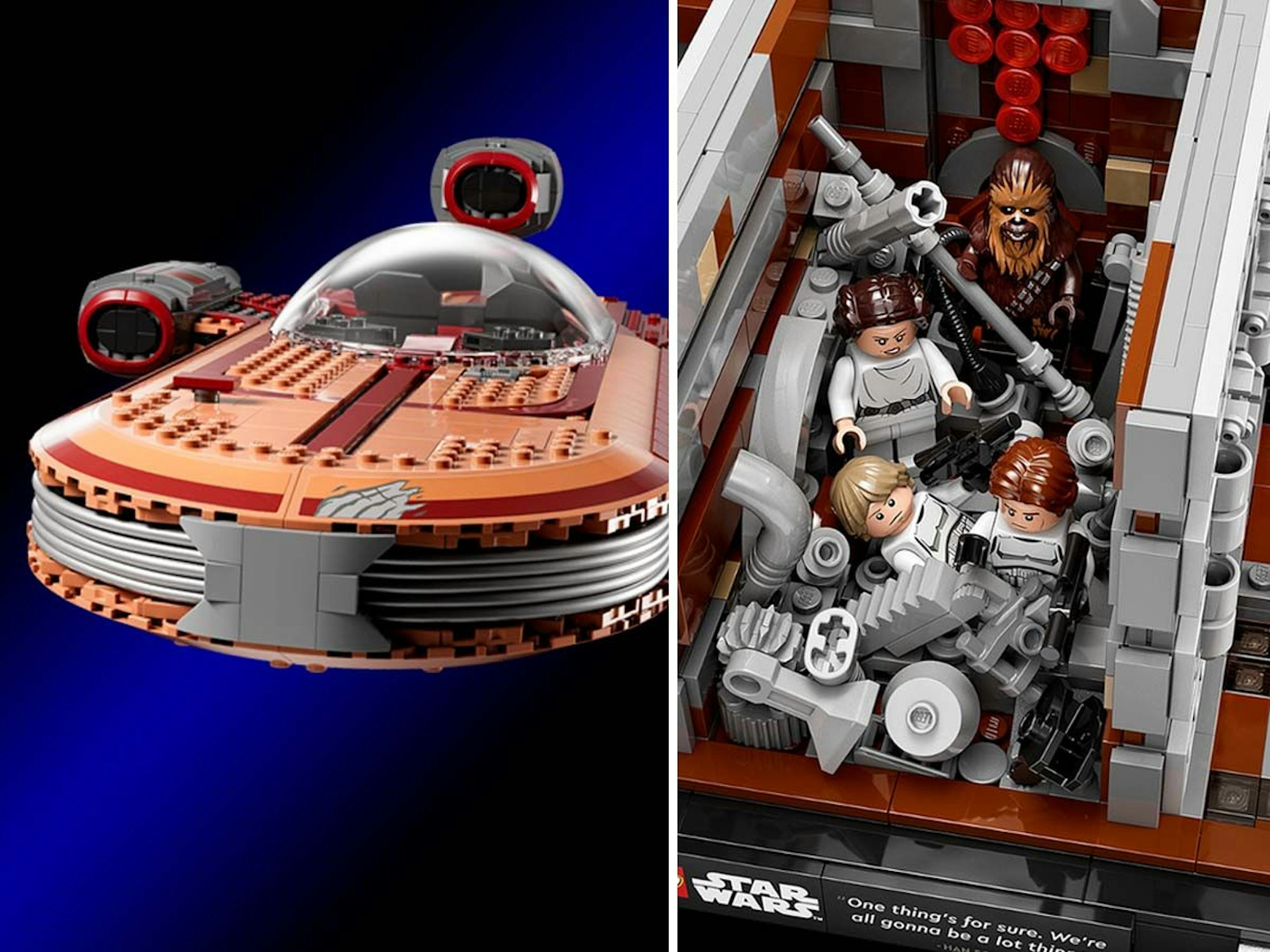Lego Star Wars Luke Skywalkers Landspeeder UCS und Star Wars Todesstern Müllpresse Diorama. Bild für Lego Neuheiten April und Mai 2022 Artikel.