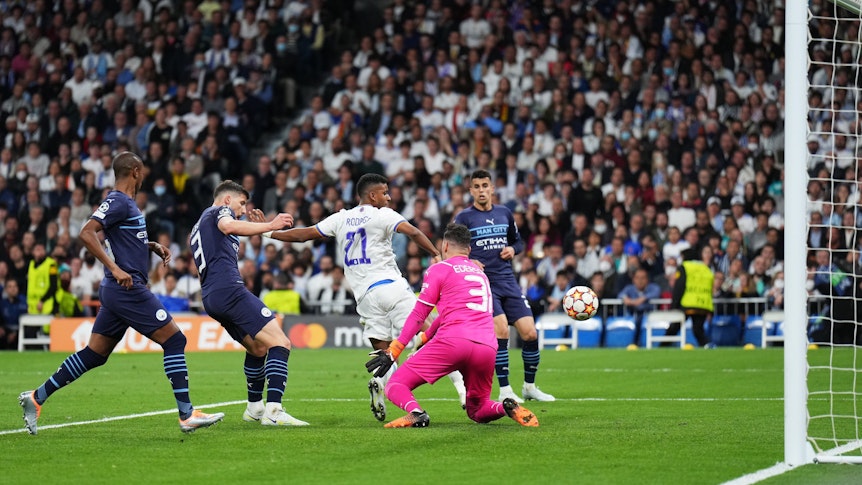 Der Anfang vom Ende für Manchester City: Rodrygo trifft für Real Madrid zum Ausgleich im Halbfinale der Champions League.