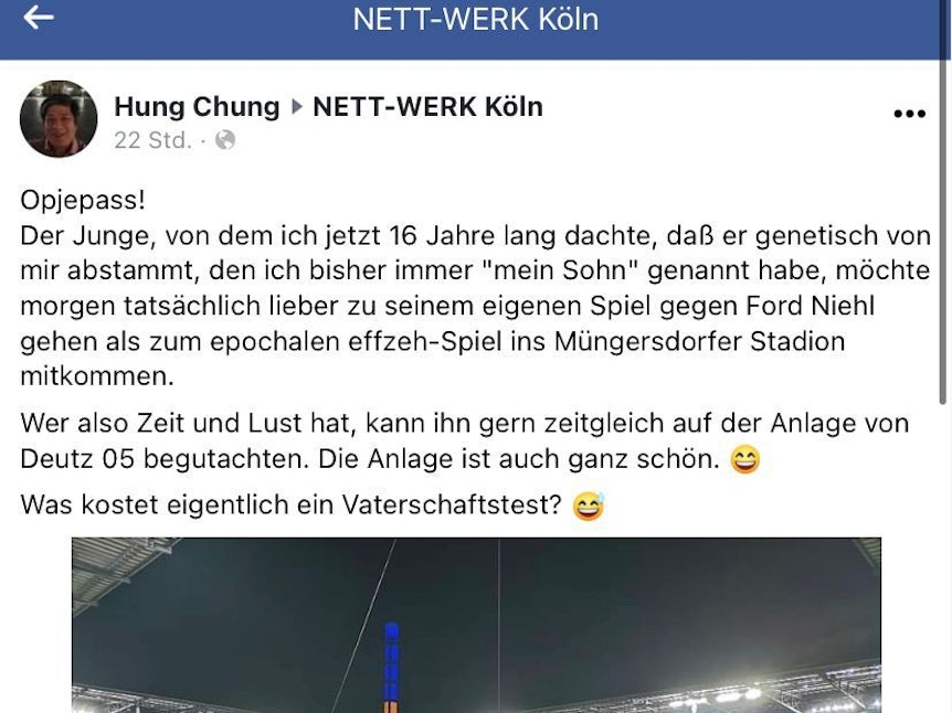 Ein lustiger Facebook-Post eines Vaters, der die Entscheidung seines Sohnes nicht verstehen kann, auf das FC-Spiel gegen Wolfsburg zu verzichten.
