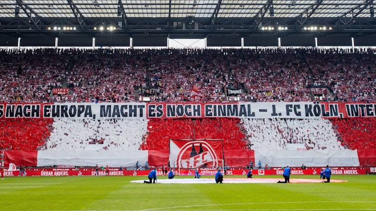 Die Südkurve des 1. FC Köln zeigt eine Choreo.