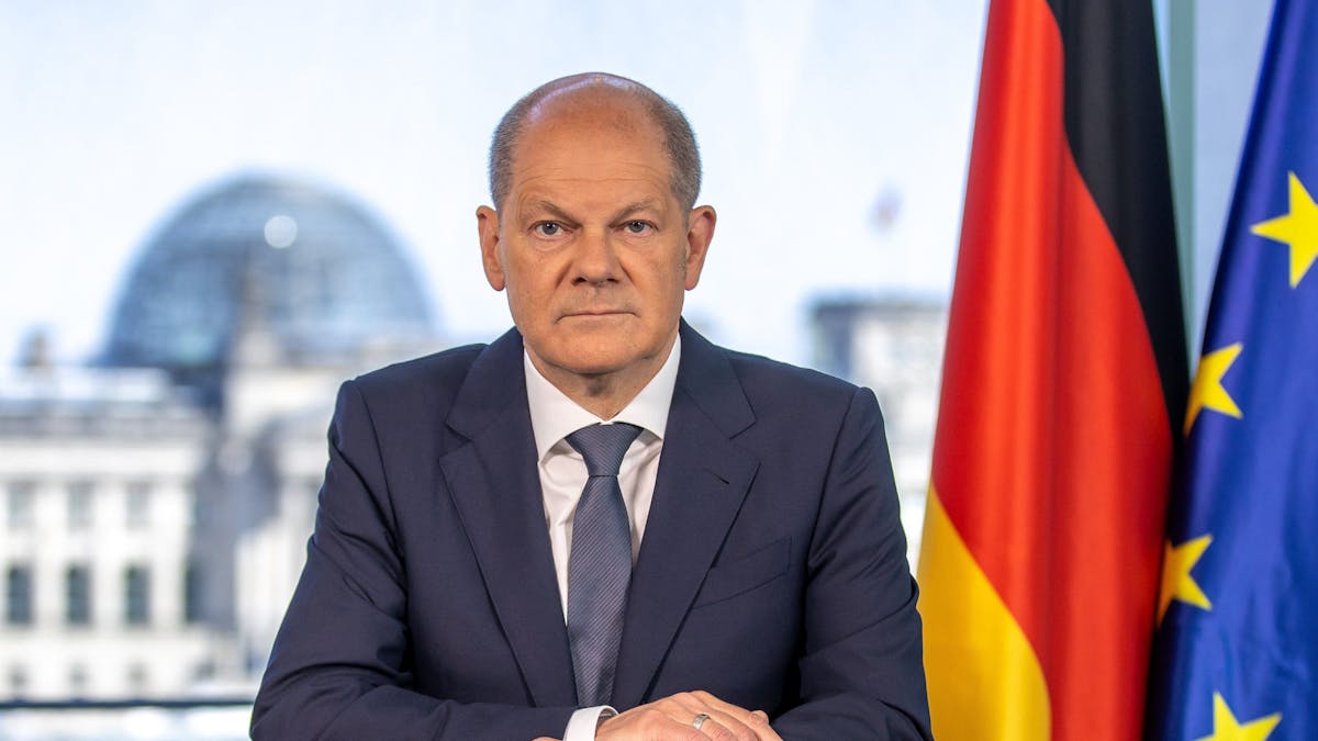Bundeskanzler Olaf Scholz spricht am 8. Mai in einer Fernsehansprache zum deutschen Volk.