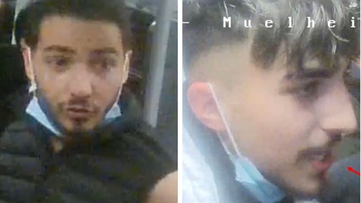 Zwei Männer auf Fahndungsfotos, wie werden von der Polizei öffentlich gesucht.