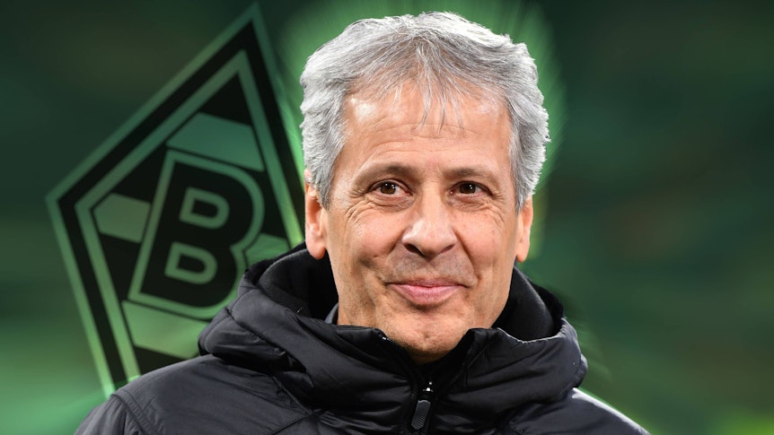 Trainer Lucien Favre hat Fußball-Bundesligist Borussia Mönchengladbach abgesagt. Die Fotomontage zeigt Favre und eine Borussia-Raute.