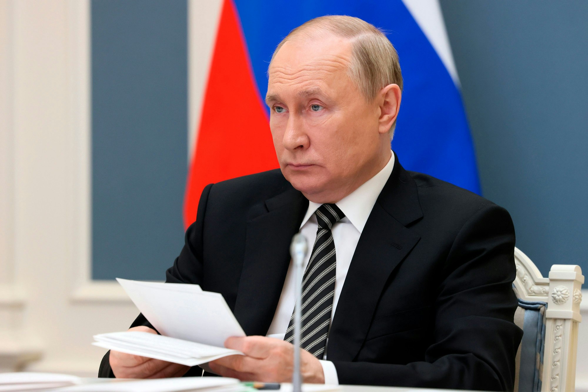 Wladimir Putin, Präsident von Russland, nimmt an einer Sitzung des Obersten Eurasischen Wirtschaftsrates per Videokonferenz teil.